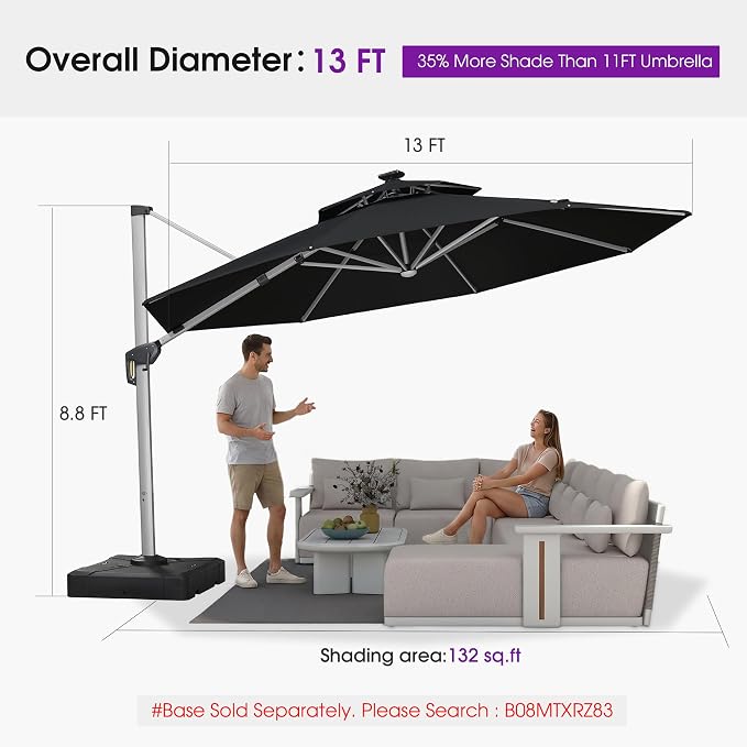 PURPLE LEAF Cantilever Umbrella 13ft Solar LED Light Double Top, Stays bright - Image 8