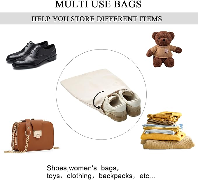 LAKE OF FIRE 4-Piece Travel Shoe Bags for Packing, 17.7" x 13.8" Dustproof Shoe Bags - Flannel Shoe Pouch with Drawstring Closure,Washable & Reusable(Beige)