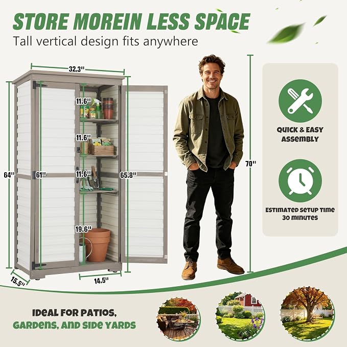 Outdoor Storage Cabinet – Store More in Less Space, Tall Vertical Garden Tool - Image 7