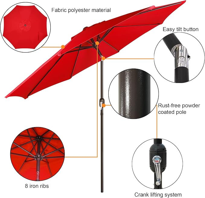 9' Outdoor Patio Umbrella, Outdoor Table Umbrella, Yard Umbrella, Market - Image 2