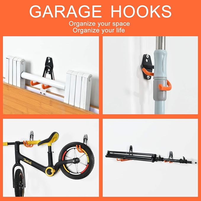 AOBEN Garage Hooks Heavy Duty, Steel Garage Storage Hooks, Utility Tool Hangers and Broom and Mop Holder Wall Mounted for Organizing Cleaning Tools, Mops, Garden Tools (S, 10 Pack)