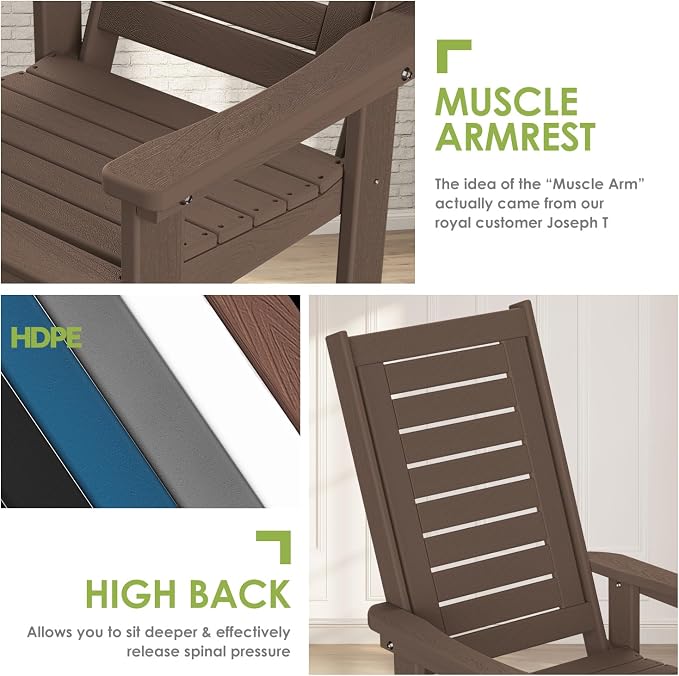 GREENVINES Outdoor Rocking Chairs Set of 2, HDPE Rocker, Dark Brown | Wood - Image 7