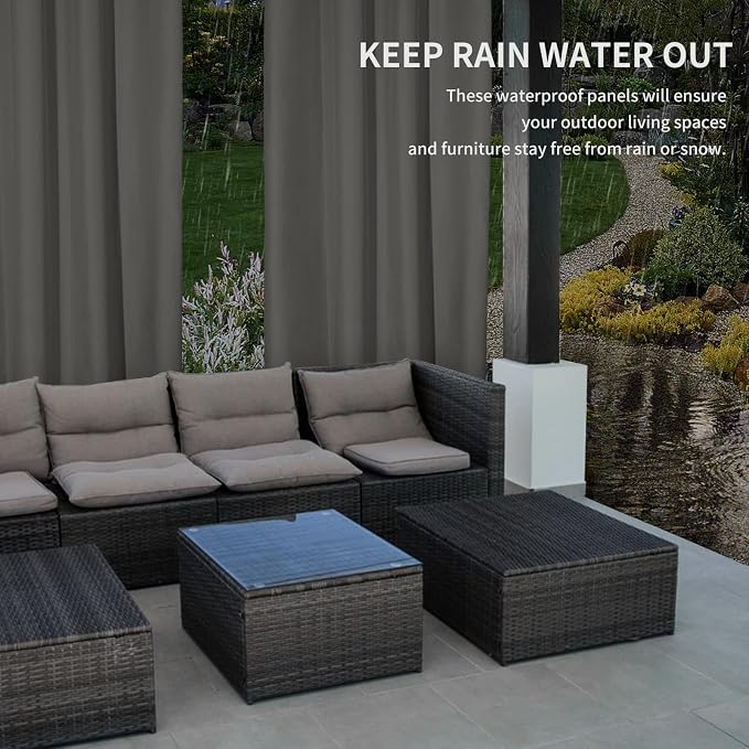 Easy-Going 100% Waterproof Outdoor Curtains 54x84 inch, Dark Grey | Windproof - Image 4