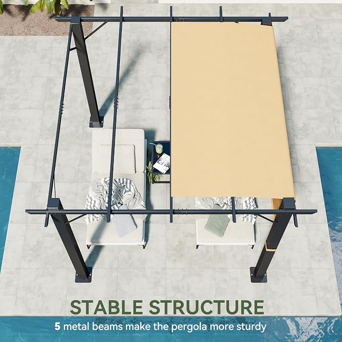 Aoxun 10'x10' Outdoor Retractable Pergola, Heavy Duty Metal Frame Pergola - Image 6