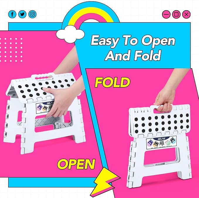 Delxo 9 Inch Kids Step Stool, 300 Lbs Folding Step Stool - Image 4