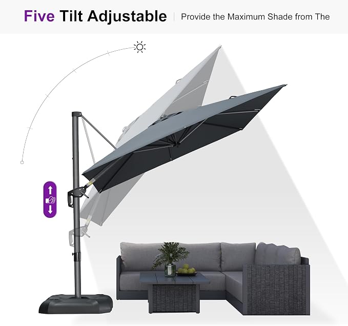 PURPLE LEAF Outdoor Umbrella 8' x 8' Square Premium Sun Protection Grey | - Image 9