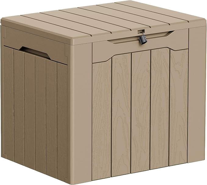 Greesum 33 Gallon Resin Deck Box Weatherproof Storage Box, Light Coffee | by BuynowfromGreesum