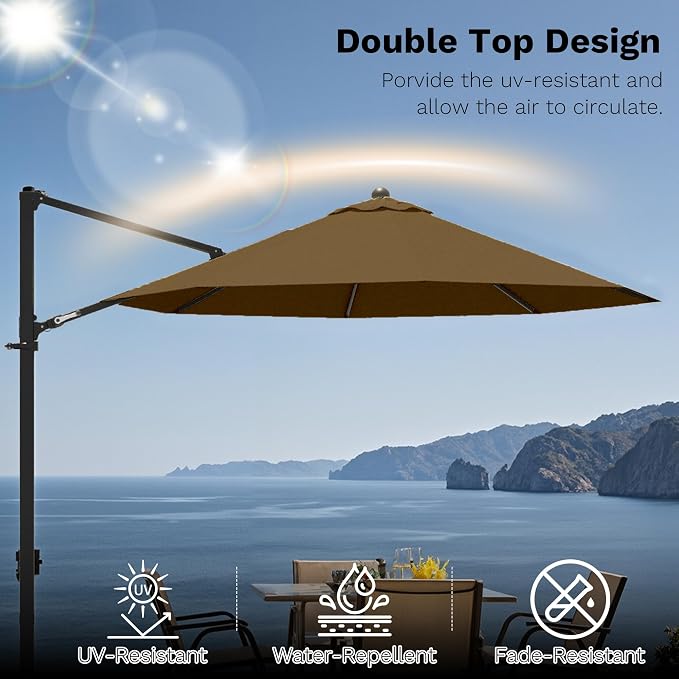 Devoko 10ft Cantilever Patio Umbrella, Round Large Outdoor Umbrella - Image 7