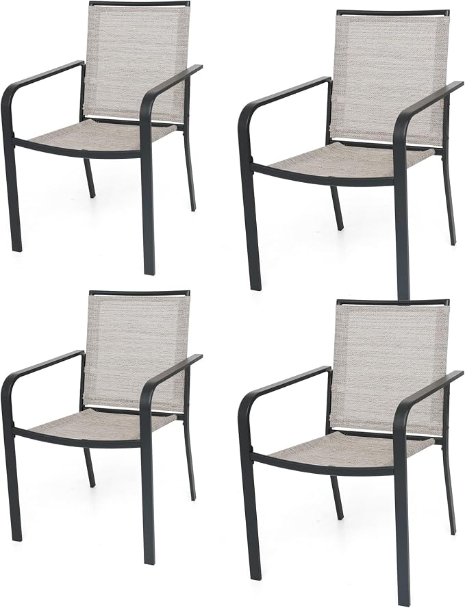 Anmutig Stackable Outdoor Dining Chairs Set of 4, Textilene Fabric, Breathable by Anmutig