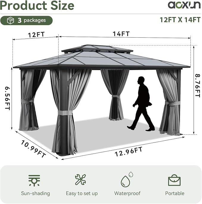 Aoxun 12'x14' Hardtop Gazebo - Image 4