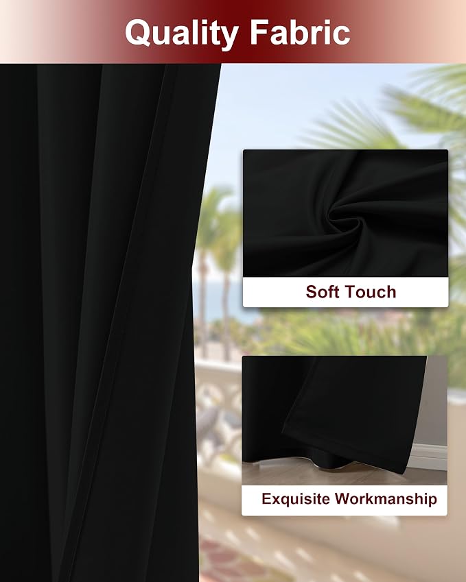 Grommet Outdoor Curtains for Patio Waterproof 8 Pcs 54x108 In Black | - Image 4