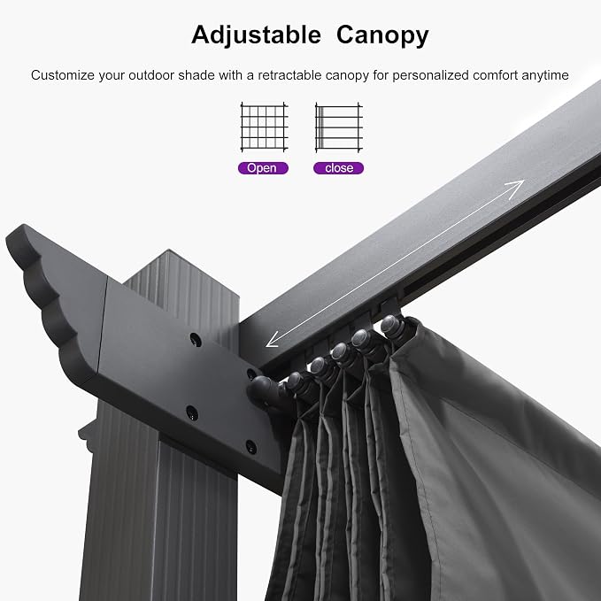 PURPLE LEAF Outdoor Pergola 10' X 13' Retractable Canopy Aluminum, Custom Shade - Image 3