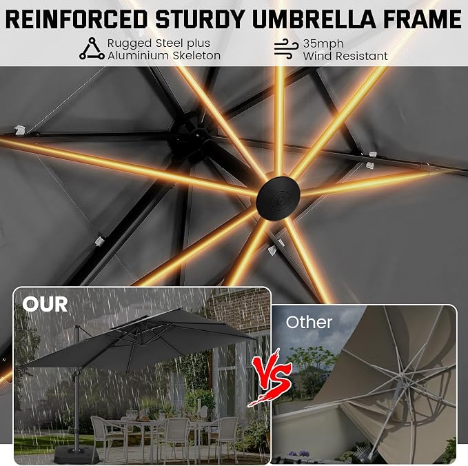 Hoteel Outdoor Patio Umbrella - 10ft Cantilever Umbrella - Image 5