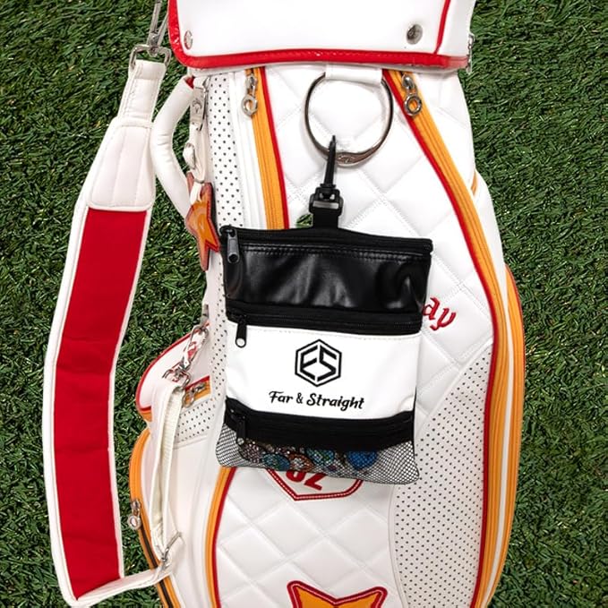 FAR&STRAIGHT Multifunctional Golf Accessories Pouch – 3 Zippered Compartments for Golf Tees, Balls, Markers & Personal Items | Clip-On Bag for Easy Attachment to Golf Bags