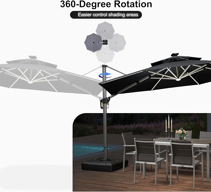 PURPLE LEAF Cantilever Umbrella 12ft Solar LED Light Double Top, Stays bright - Image 7
