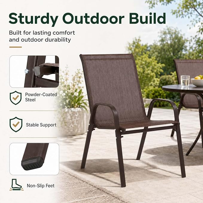 Majnesvon Outdoor Patio Chairs Set of 6, Stackable Patio Chairs, Front Porch - Image 3