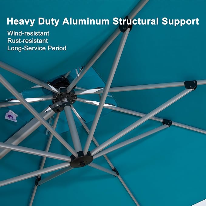 PURPLE LEAF Cantilever Umbrella 9' X 11' Double Top, Turquoise Blue | 35MPH - Image 4