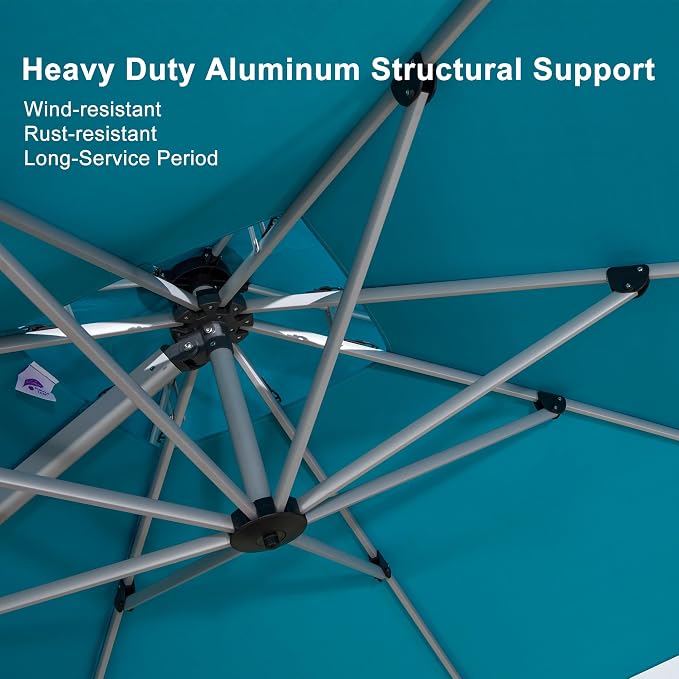 PURPLE LEAF Cantilever Patio Umbrella 10' X 12' Large, Turquoise Blue | 35MPH - Image 3