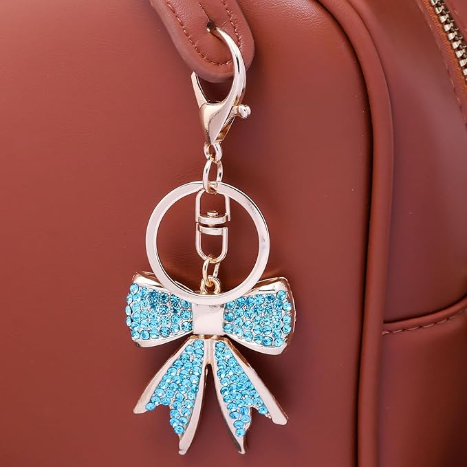 Sparkly Bow Bag Charm Keychain - Rhinestone Bow Key Chain for Women - Cute Purse Handbag Charms Accessories