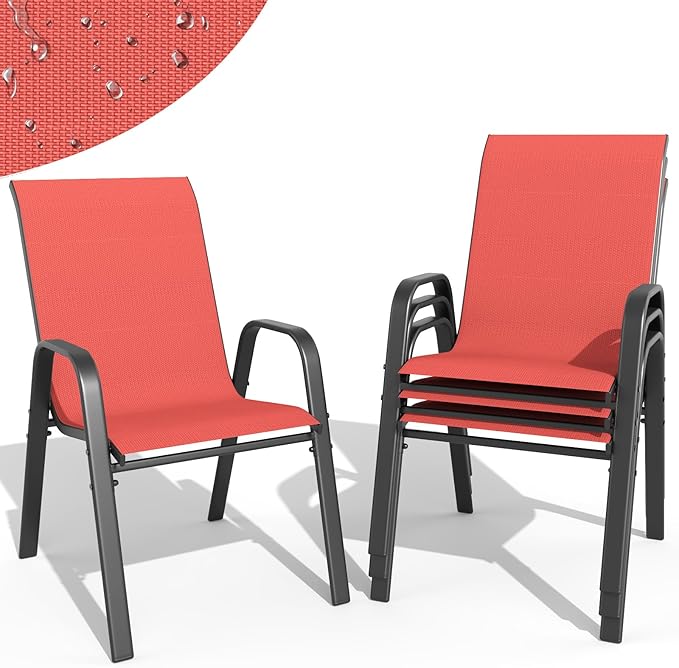 Patio Dining Chairs Set of 4 Outdoor Stackable Dining Chairs by TQKVIPI