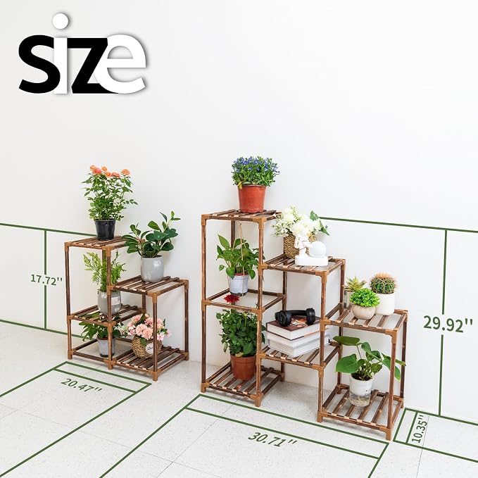 Wood Plant Stand Indoor Outdoor Corner Plant Shelf Stand, 5 Tiered 10 Potted - Image 5