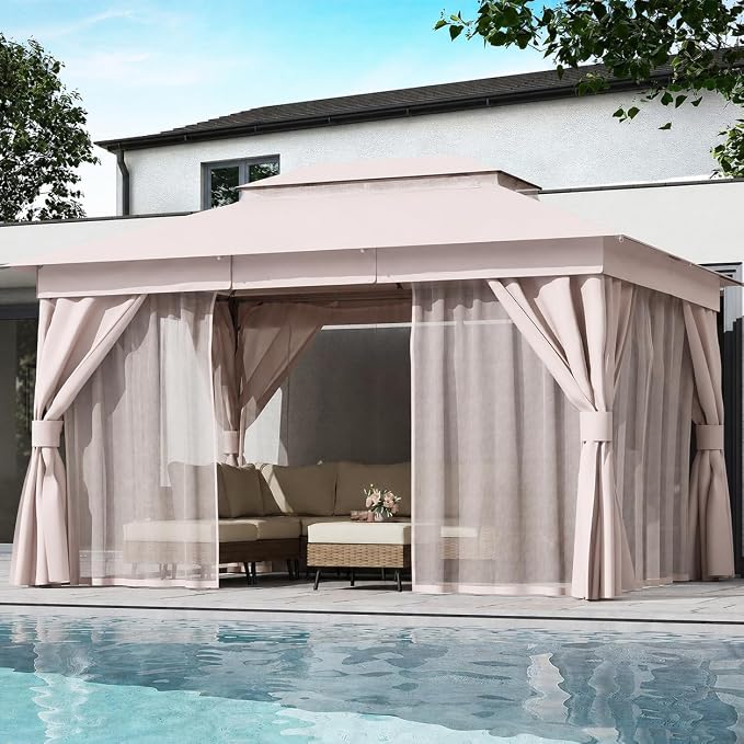 10'x12' Outdoor Gazebo, Metal Frame Heavy Duty Patio Canopy Tent Shelter - Image 6