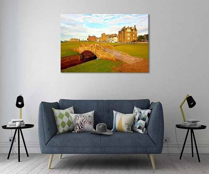 St Andrews Golf Course Wall Art for Living Room Bedroom Home Decorations Golf Course Swilcan Bridge St Andrews Picture Poster Framed Artwork Canvas Prints Ready to Hang(28''H x 44''W)