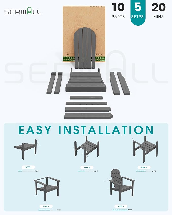SERWALL HDPE Stackable Adirondack Chairs Set of 4, Space-Saving - Image 8