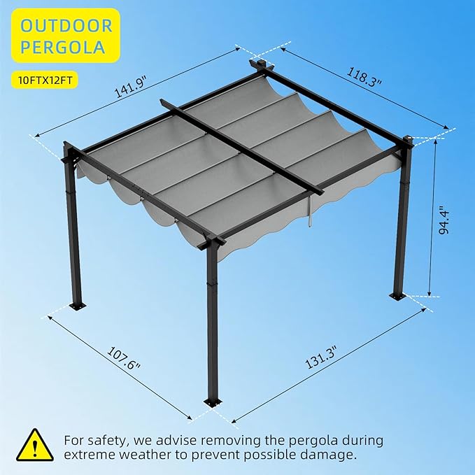 10'x12' Retractable Pergola, Outdoor Pergolas - Image 6