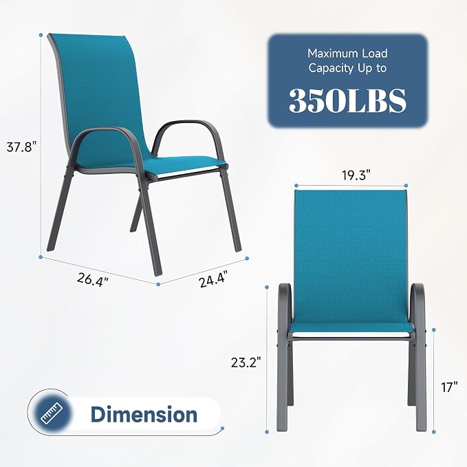 Amopatio Patio Chairs Set of 6, Outdoor Stackable Dining Chairs - Image 3