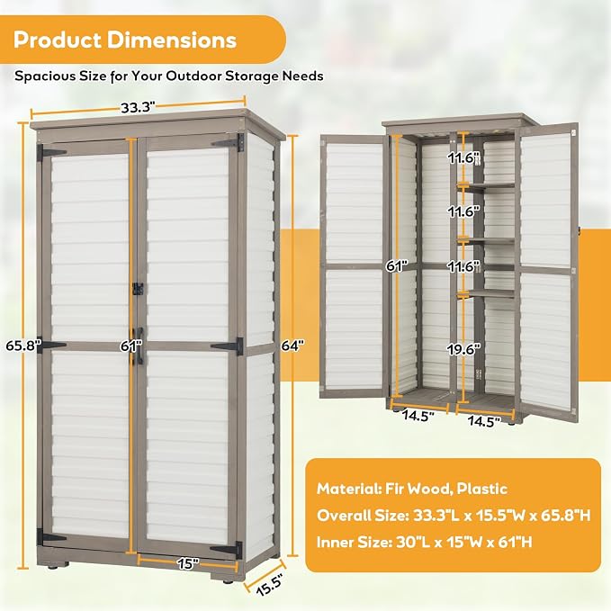 Outdoor Storage Cabinet, Wood & Plastic Garden Shed - Image 5