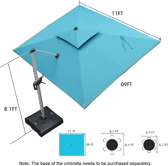 PURPLE LEAF Cantilever Umbrella 9' X 11' Double Top, Turquoise Blue | 35MPH - Image 9