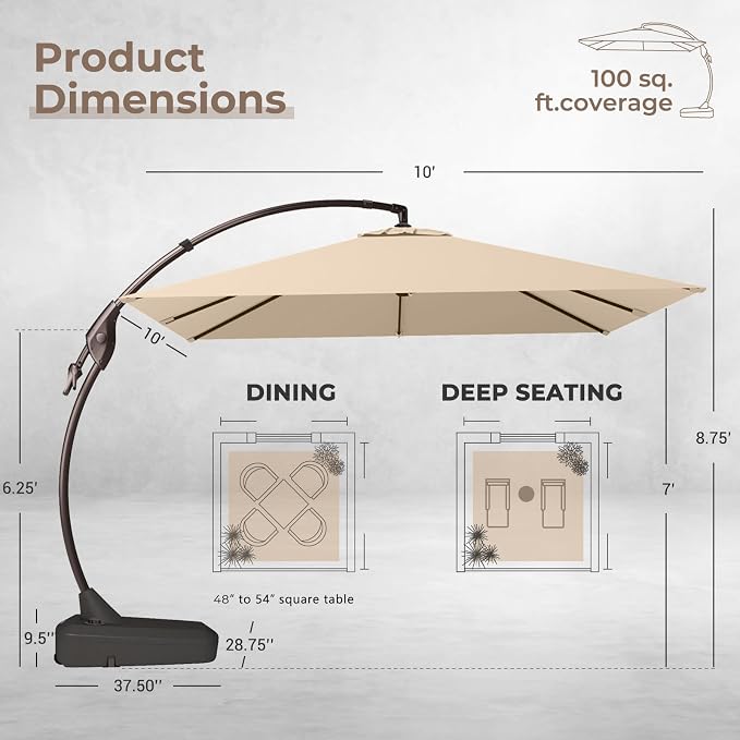 Grand patio 10x10 FT Cantilever Square Umbrella - Image 3