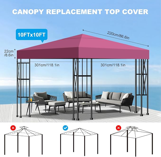 10x10 Gazebo Canopy Replacement Top, 300D High-Density Waterproof Single Layer - Image 3