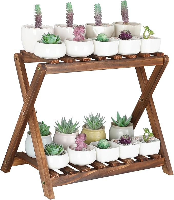 Small Plant Stand Shelf 2 Tier Desk Table Top Flower Succulent Stand | Indoor by TOVACU