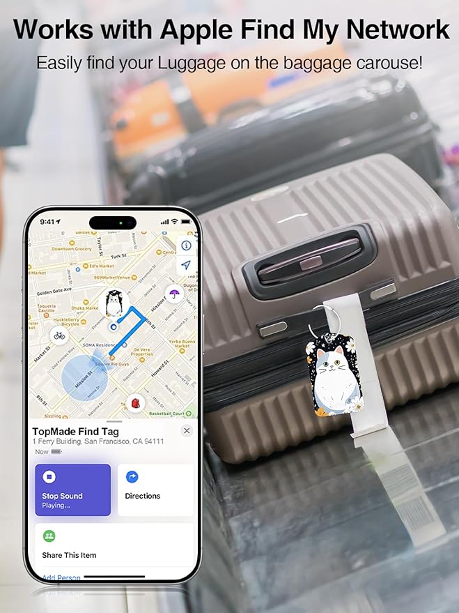 TopMade Smart Luggage Tag with Find My, Premium Leather Luggage Tags for Suitcase, Travel Bags, Backpacks, Anti-Lost Suitcase Tag Tracker for Travel with Privacy Name Card, Rechargeable