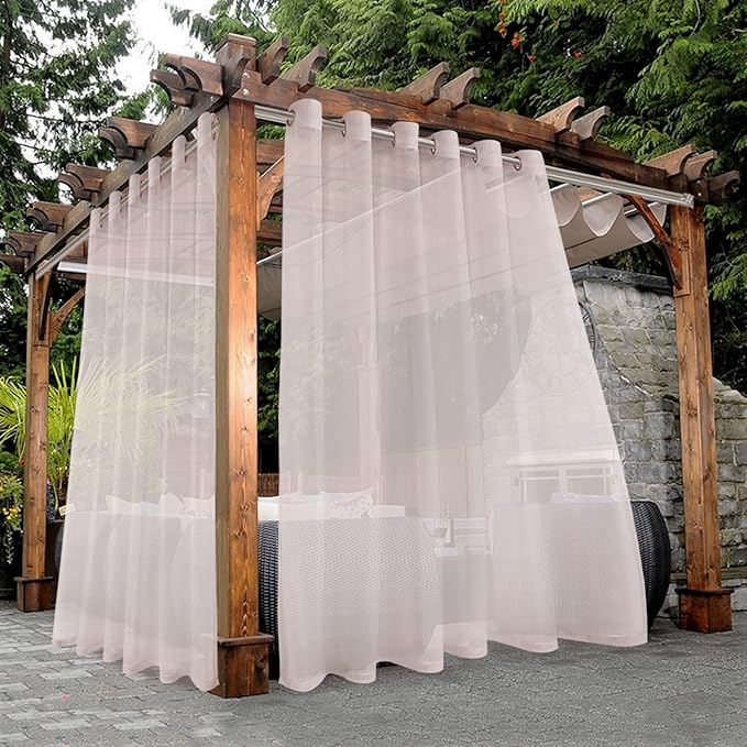 BONZER Sheer Outdoor Curtains for Patio Waterproof 2 Panels | Wide Grommet by Bonzer