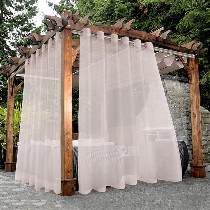 BONZER Sheer Outdoor Curtains for Patio Waterproof 2 Panels | Wide Grommet by Bonzer