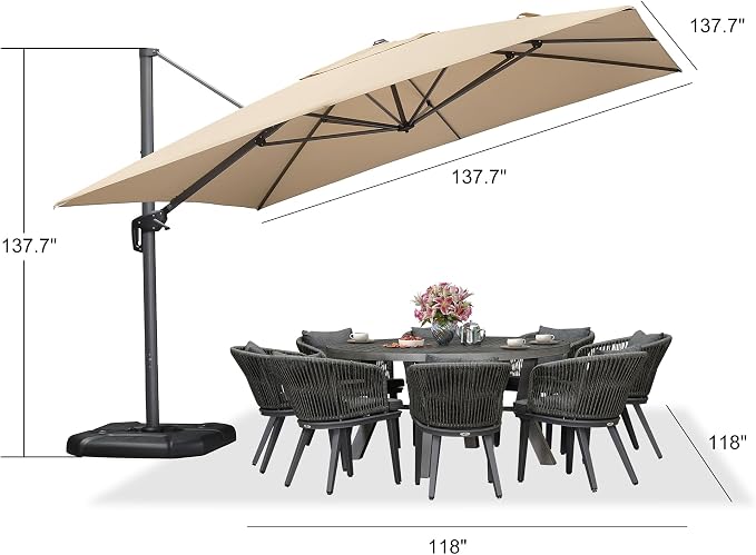 PURPLE LEAF Patio 11.5' x 11.5' Telescopic Umbrella - Image 9