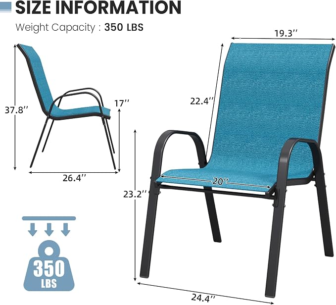 Patio Dining Chairs Set of 6, Stackable Dining Chairs High Back, Breathable - Image 3