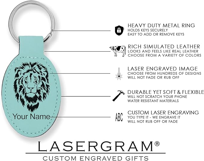 LaserGram Oval Keychain, Palm Trees, Personalized Engraving Included (Teal)
