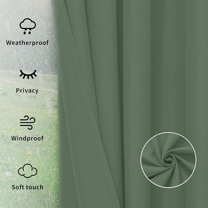 Easy-Going Outdoor Curtains for Patio 1 Panel, 150x108 inch, Sage Green | - Image 6