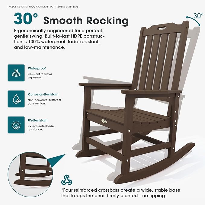 THOEOE Outdoor Rocking Chairs Set of 8, Oversized Patio Rocking Chair | HDPE - Image 3