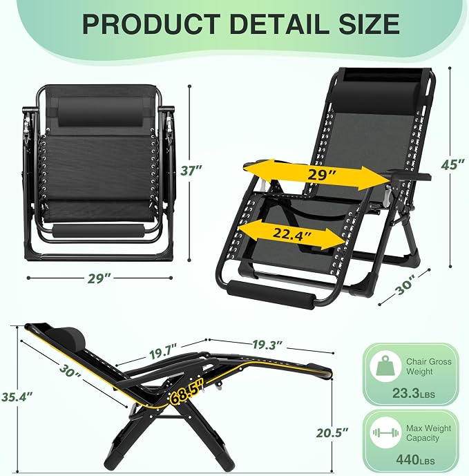 Suteck Oversized Zero Gravity Chair, Upgraded Lock, Big Cup Holder and Footrest - Image 2