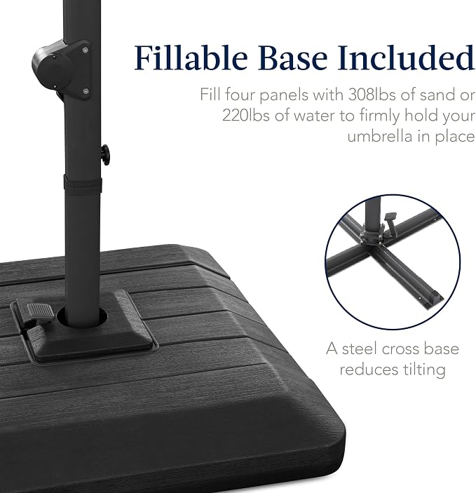 Best Choice Products 12x12ft LED Cantilever Patio Umbrella w/Base Included & - Image 3