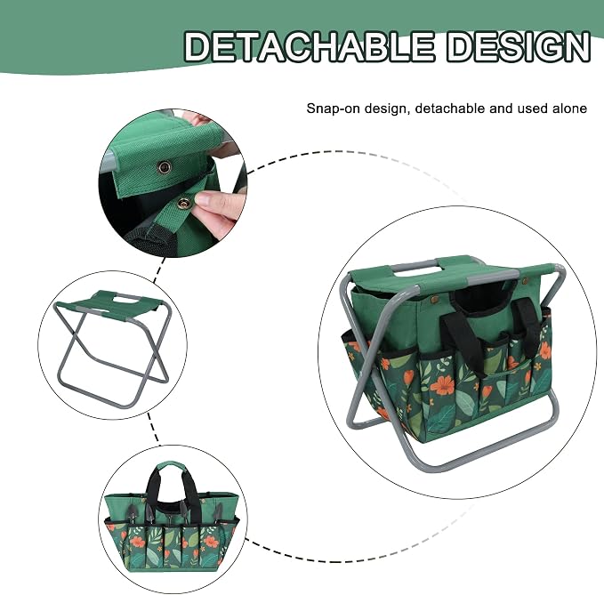 Folding Gardening Stool with Detachable Storage Tote Bag, Portable Garden Chair - Image 6
