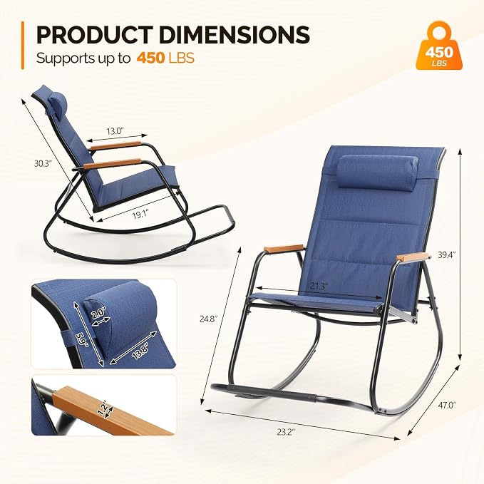 VINGLI Outdoor Rocking Chair, Textilene Mesh Patio Rocker, Outdoor Rocker - Image 3