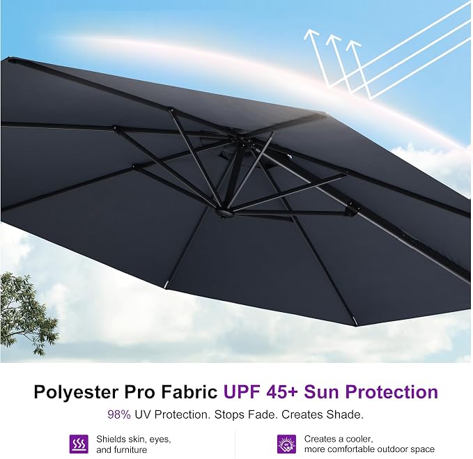 PURPLE LEAF Cantilever Umbrella 10 Feet Round Smooth 360° Rotation Grey | - Image 5