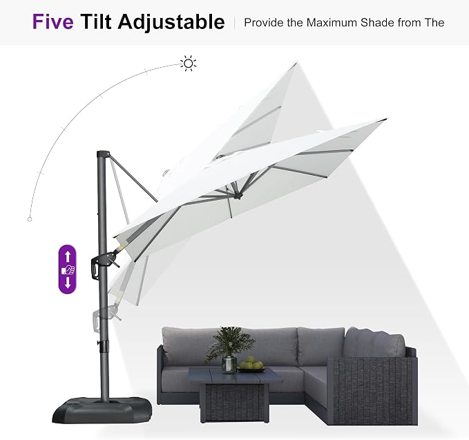 PURPLE LEAF Umbrella wiht Base & Cover 9' x 9' Height Control White | Large - Image 8