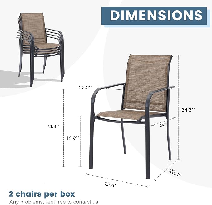 DIFY Patio Chairs Set of 2, Stackable Textilene Outdoor Dining Chairs - Image 3